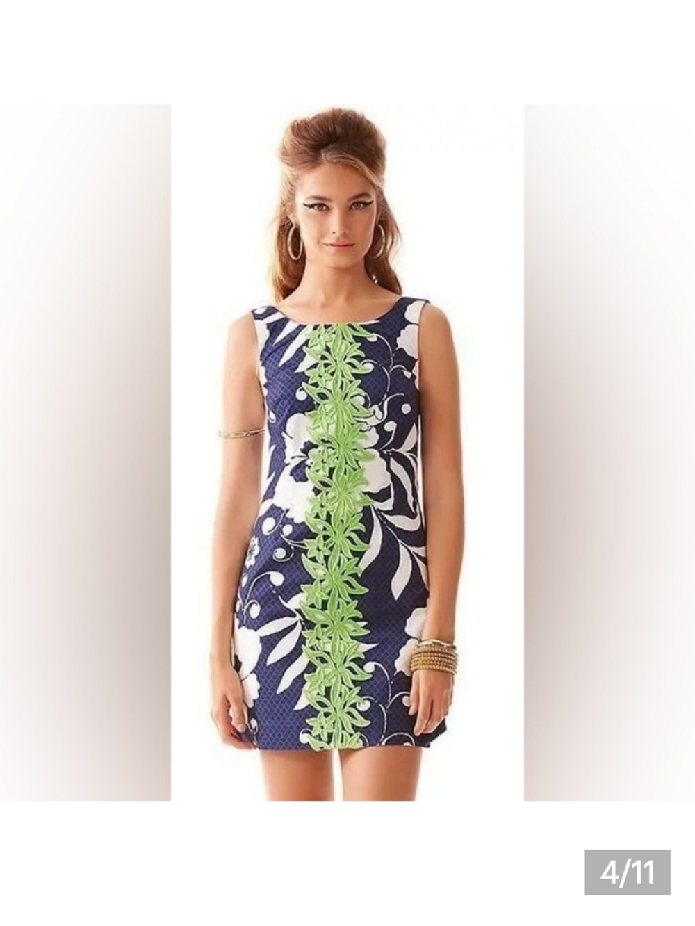 LILLY PULITZER DELIA Navy & Green Floral Shift Dress Bright Navy Size 10